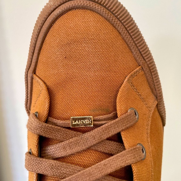 Lanvin Distressed High-Top Canvas Trainers - Picture 4 of 14